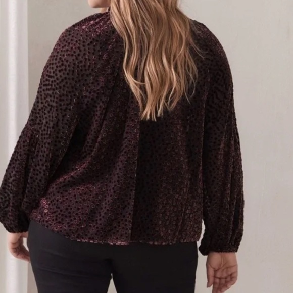 Addition Elle Balloon-Sleeve Burnout Velvet Top - Winetasting - Size 2X - Picture 9 of 10
